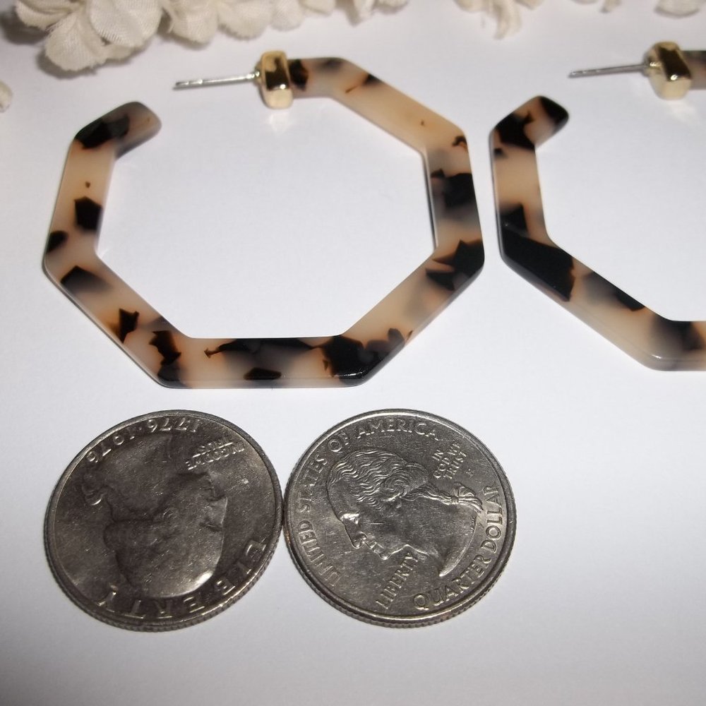 Statement Hoop Earring Resin Tortoise Shell Style… - image 3